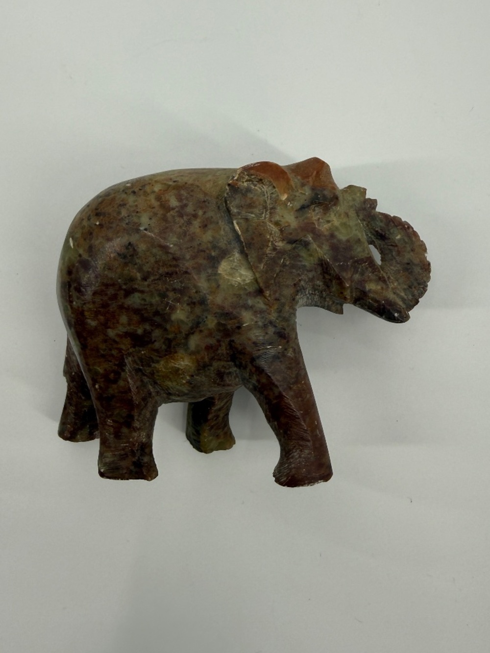 Vintage Carved Soapstone Elephant Figurine Raised Trunk Natural Stone Decor
